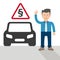 Cartoon Businessman Hint Car Warning Triangle Paragraph