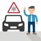 Cartoon Businessman Hint Car Warning Triangle Snowflake