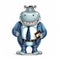Cartoon businessman hippo hippopotamus mascot with smiley face