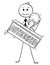 Cartoon of Businessman Holding Big Hand Rubber Authorized Stamp