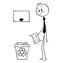 Cartoon of Businessman With Idea or Invention on Paper Looking on Trash Bin with Empty Sign Above