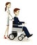 Cartoon businessman on manual wheel chair with nurse