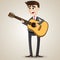 Cartoon businessman playing acoustic guitar