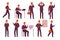 Cartoon businessman poses. Young office male character in strict clothes, different actions and emotions, working