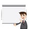 Cartoon businessman pull down presentation board