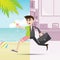 Cartoon businessman relax on summer time