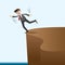 Cartoon businessman risky on cliff