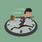 Cartoon businessman running on clock.