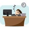 Cartoon businessman sleeping on working time