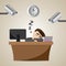 Cartoon businessman sleeping at working time with CCTV