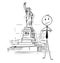 Cartoon of Businessman Standing in Front of the Statue of Liberty, New york, United States