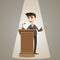 Cartoon businessman talking on podium