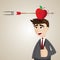 Cartoon businessman with targeted apple on his head