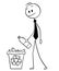 Cartoon of Businessman Throwing Plastic Bottle in Recycle Trash Bin