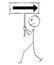 Cartoon of Businessman Walking Forward and Holding Opposite Direction or Back Arrow Sign