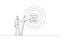 Cartoon of businessman write down goal on notes and put on big dartboard concept of target setting. One line art style