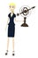 Cartoon businesswoman with astronomical tool