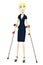 Cartoon businesswoman with crutches