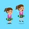 Cartoon businesswoman doing dumbbell calf jump exercise step training