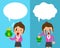 Cartoon businesswoman expressing different emotions with speech bubbles