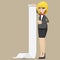 Cartoon businesswoman with roll of paper