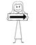 Cartoon of Businesswoman or Woman Holding Arrow Sign Pointing Right