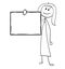 Cartoon of Businesswoman or Woman Holding Empty or Blank Sign