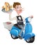 Cartoon Butler on Scooter Moped Delivering Hot Dog