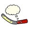 cartoon butter knife with thought bubble