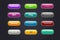 Cartoon buttons. Colorful video game ui elements. Restart and continue, start and play button set