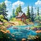 Cartoon Cabin Illustration In Hyperrealistic Style