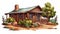 Cartoon Cabin Illustration In Soft Brushstroke Realism Style