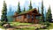 Cartoon Cabin In Western Natural Setting - Vector-style Graphics