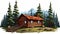 Cartoon Cabin In The Woods: Lush Scenery Vector Illustration