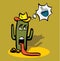 Cartoon cactus faint from thirst in the desert and