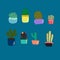 Cartoon cactus in the posts vector pack. doodle style. illustration