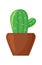 Cartoon cactus in a pot. Green thorny plant in brown bowl, vector