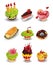 Cartoon cake icons set