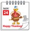 Cartoon Calendar Page With Turkey Bird Holding Axe