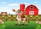 Cartoon calf with farm background