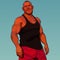 Cartoon calm sturdy muscular man dressed in sports clothes