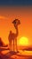 Cartoon camel in desert at sunset Vertebrate mammal in nature landscape