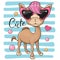 Cartoon Camel with pink sun glasses on striped background