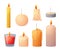 Cartoon candles. Birthday cake decoration. Lighted wick of wax candlelight. Romantic anniversary and Christmas