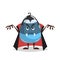 Cartoon candy corn vampire costumed character. Dracula suit. Halloween humanized sweet symbol for party poster and decoration.