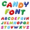 Cartoon candy kids vector font. Rainbow funny alphabet