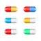 Cartoon capsule pill set isolated on white background