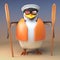 Cartoon captain penguin the salty sailor with two oars, 3d illustration