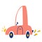 Cartoon car. Hand draw cute pink passenger car. Vector illustration