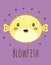 Cartoon card with cute blowfish, vector illustration